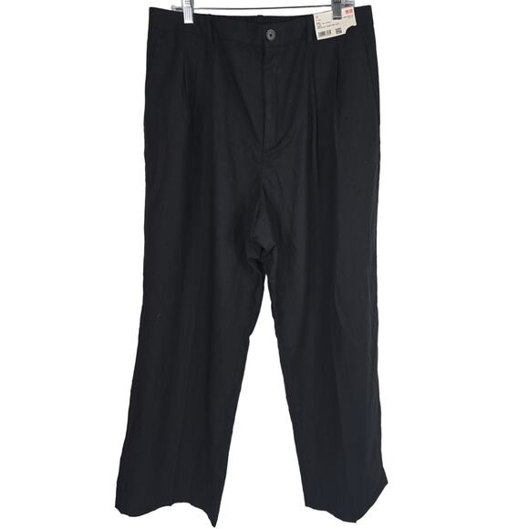 UNIQLO NWT Linen Blend Tucked Wide Pants Women Black Dress Pants XXL - Picture 1 of 4